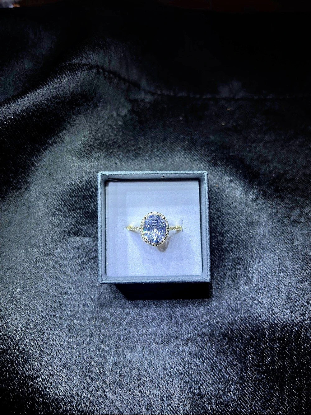 Gold Filled AAA CZ Oval-Cut Halo Solitaire Ring Size 7 - Picture 11 of 12
